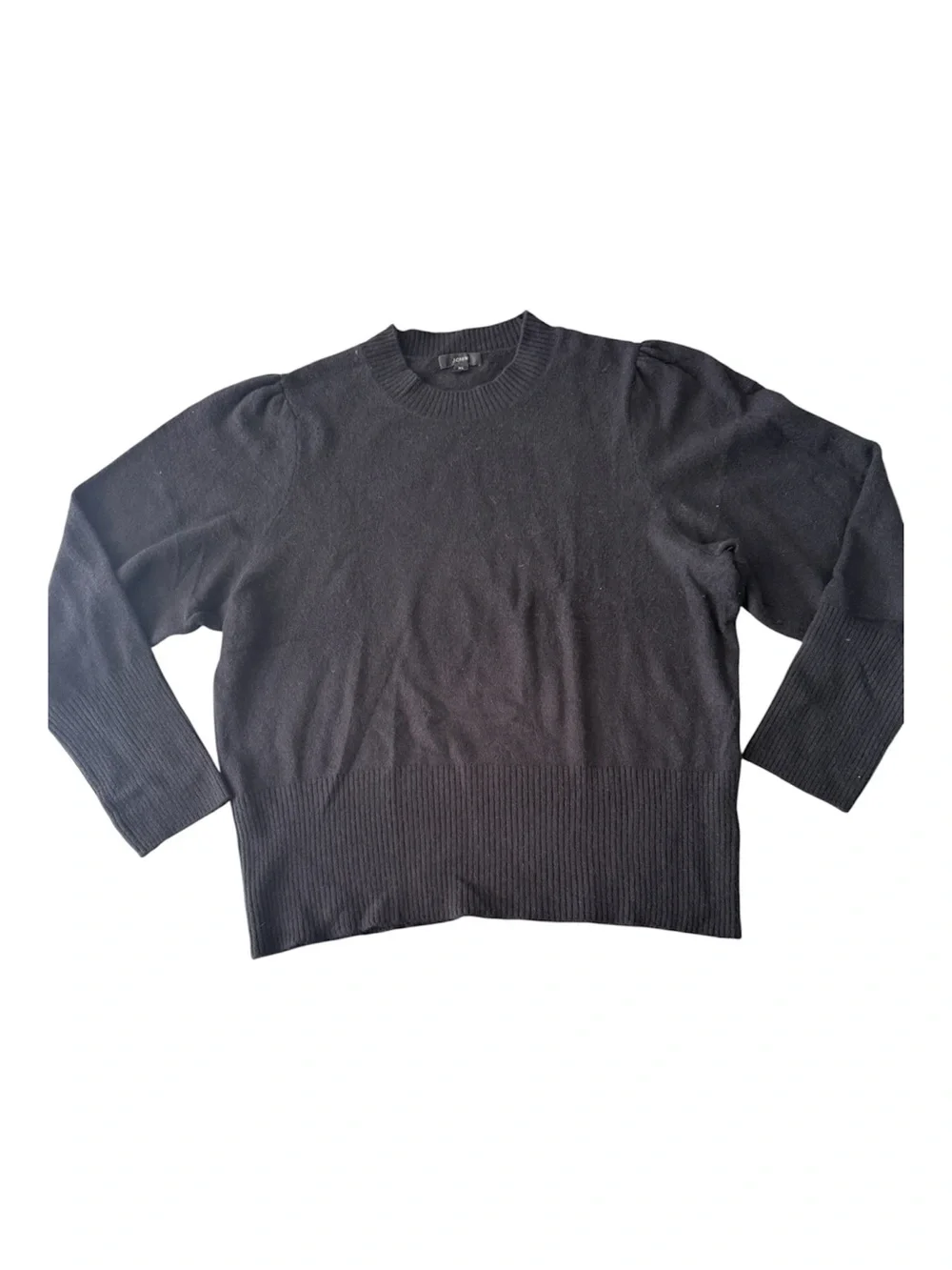 Women’s J. Crew Black Puff Sleeve Crewneck Sweater Merino Wool Alpaca Blend XL